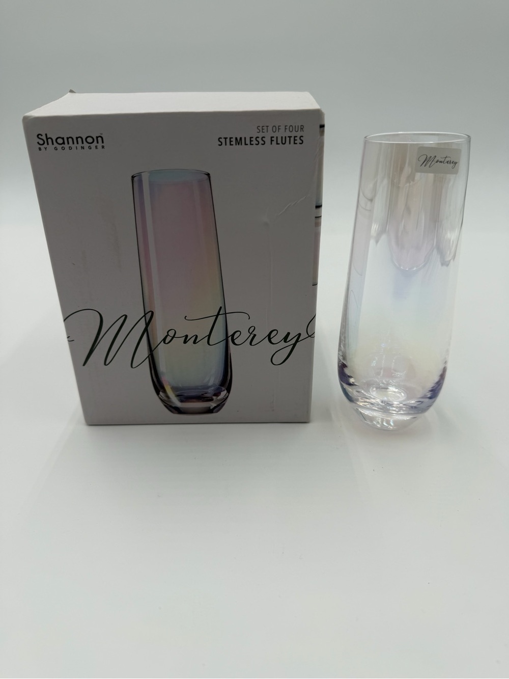 NIB The Shannon by Godinger Monterey Stemless Flute set